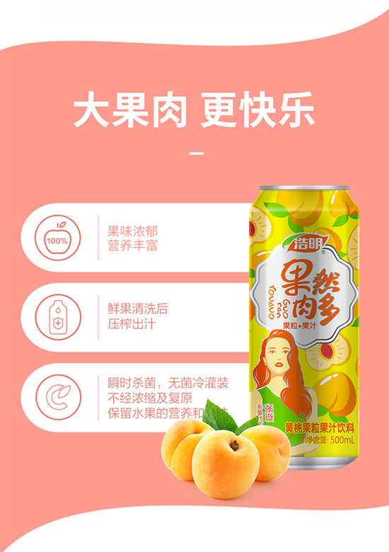 浩明果然肉多黃桃果粒復(fù)合果汁 浩明果然肉多黃桃果粒復(fù)合果汁